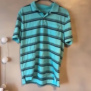 blue oversized collared tee shirt